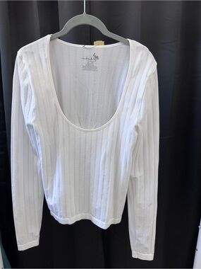 Free People White Ribbed Scoop Long-Sleeve Tee